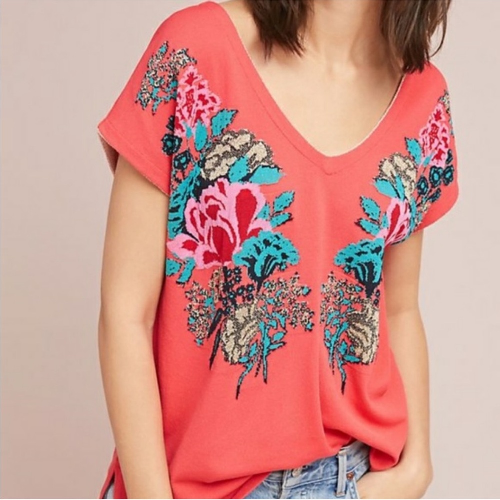 Anthropologie Aldomartins Floral V-Neck Pullover Top XS